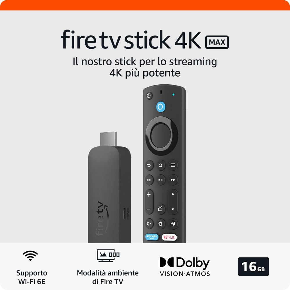Ricondizionato Certificato|Fire TV Stick 4K Max di Amazon | Dispositivo per lo streaming con supporto per Wi-Fi 6E e modalità ambiente