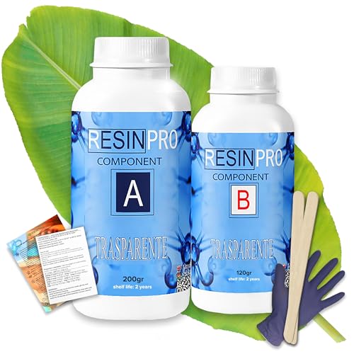 320 gr Resina transparente No Tóxica una vez curada de dos componentes – Resina + Endurecedor, efecto agua para creaciones artísticas, recubrimiento de superficies, modelado, joyería, bricolaje.