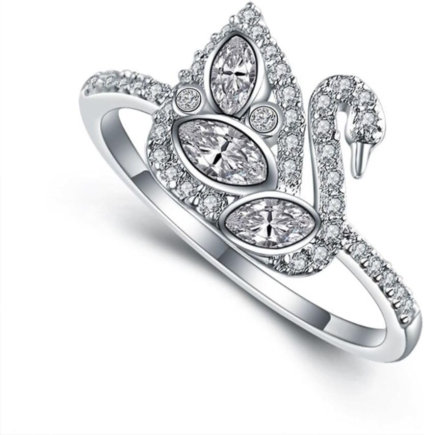 SilverDia 2 Ct Marquise Swan Diamond Delicate Bird Inspire Solitaire Bezel Bridal Engagement Ring For Women 14K White Gold Plated Minimalist Silver Or Gold Ring 925 Sterling Silver Handmade Ring Gift