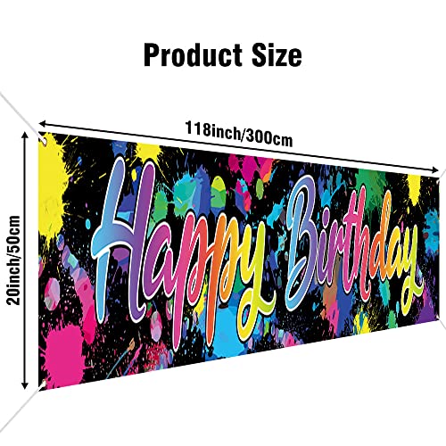 Large Happy Birthday Banner Colorful Neon Glow In The Dark Themed Birthday Party Decorations Let's Glow Birthday Banner Yard Sign Supplies Glow Party Photoshoot For Indoor Outdoor(118X20 Inch) #TOP5