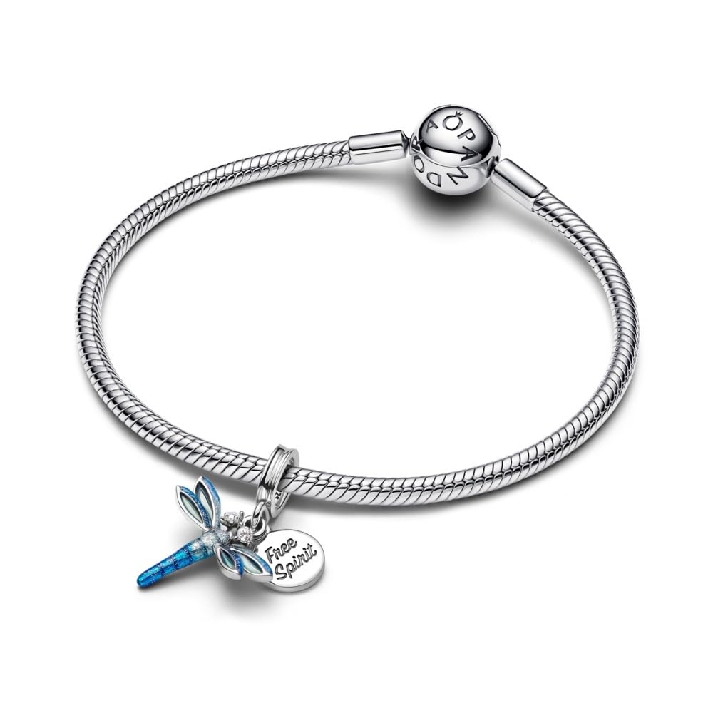 PANDORA Moments 793745C01 - Ciondolo a forma di libellula in argento sterling con zirconi, compatibile Moments e ME Braccialetti, 4,6x14,7x16,1 mm, Argento sterling, Zirconia cubica