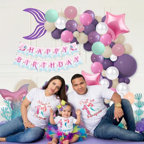 Image of Party Propz Mermaid Theme Birthday Decoration Kit for Girls - 64 pcs, Happy Birhday Banner for Kids, Mermaid Balloons for Decorations | Under The Sea Theme Decor for Kids