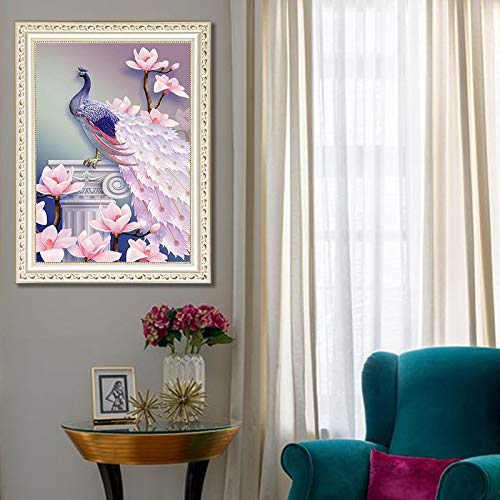 NAIMOER Kit Pittura Diamanti 5D Fai Da Te 'Pavone Fantasia' - Quadro Mosaico Rotondo 30x40 Cm, Per Adulti E Bambini, Decorazione Casa, Senza Cornice