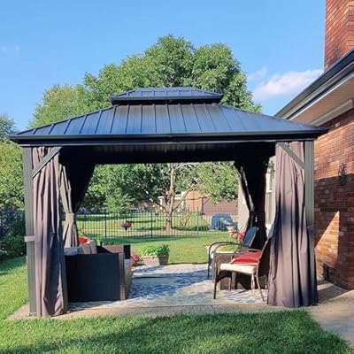 Domi 10' x 10' Hardtop Gazebo Outdoor Metal Gazebo with Galvanized Steel Double Roof Canopy, Curtains and Netting for Patio, Backyard, Deck, Lawn, Grey