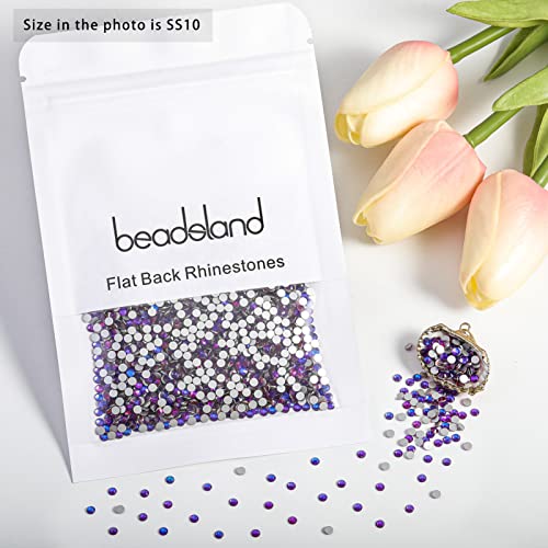 Image of Beadsland Flat Back Crystal Rhinestones, Purple Velvet, SS10, 2880pcs | Flatback Glass Gems, 2.7-2.9mm, for Nail Art Craft, Glue Fix