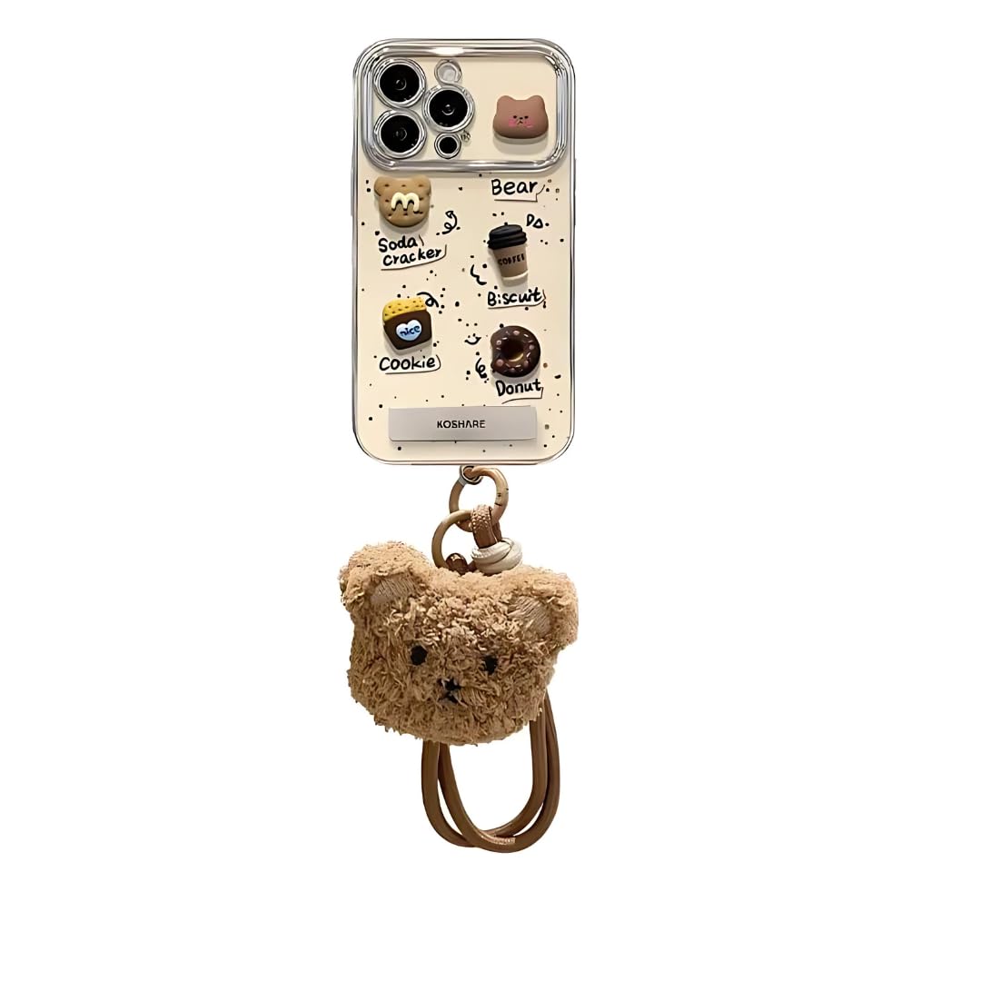 KyraTech iPhone Cute Cartoon Case with Lanyard, Clear Shockproof Case with Bear Charm (iphone 16 promax)