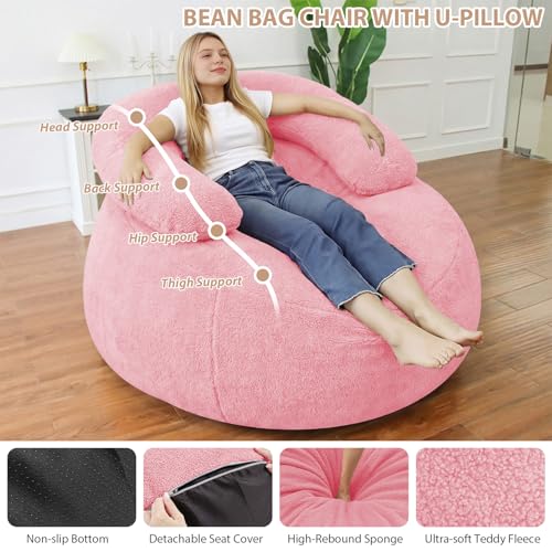 HABUTWAY Giant Bean Bag Chair, Oversized Beanbag Chair with Filler, Ultra Soft Teddy Fleec - image 4