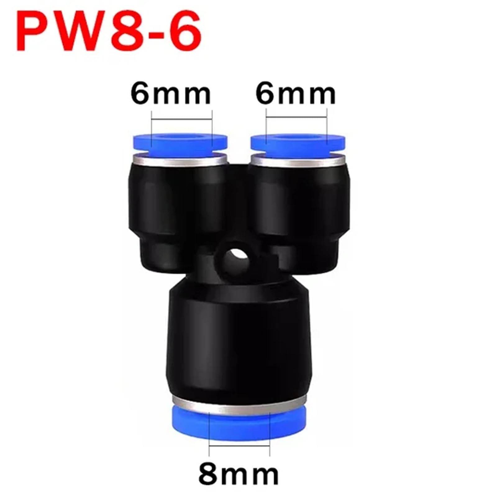 Conector neumático de plástico for tuberías, conexión rápida de agua PY/PW, 4, 6 mm, 8 mm, 10 mm, 12 mm, racores en Y for manguera, 100 unidades.(PW8-6)