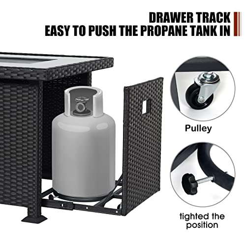 Propane Gas Fire Pit Table With Wind Guard For Outdoor, Auto-Ignition Firepits 43'' Rattan Table 50,000 Btu, Black #TOP6