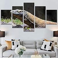 SIGNWIN 5 Panel Canvas Wall Art Alligators Closeup Dramatic Expressionism Hallway Minimalist Multicolor for Home Decorations Ready to Hang - 60