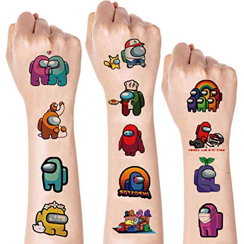 Temporary Tattoos for Kids, Waterproof Fake Tattoos Stickers 12 Sheets Among in Uss Cute Cartoon Tattoos for Kids Party Favor Supplies Party Favor Gift Accessories