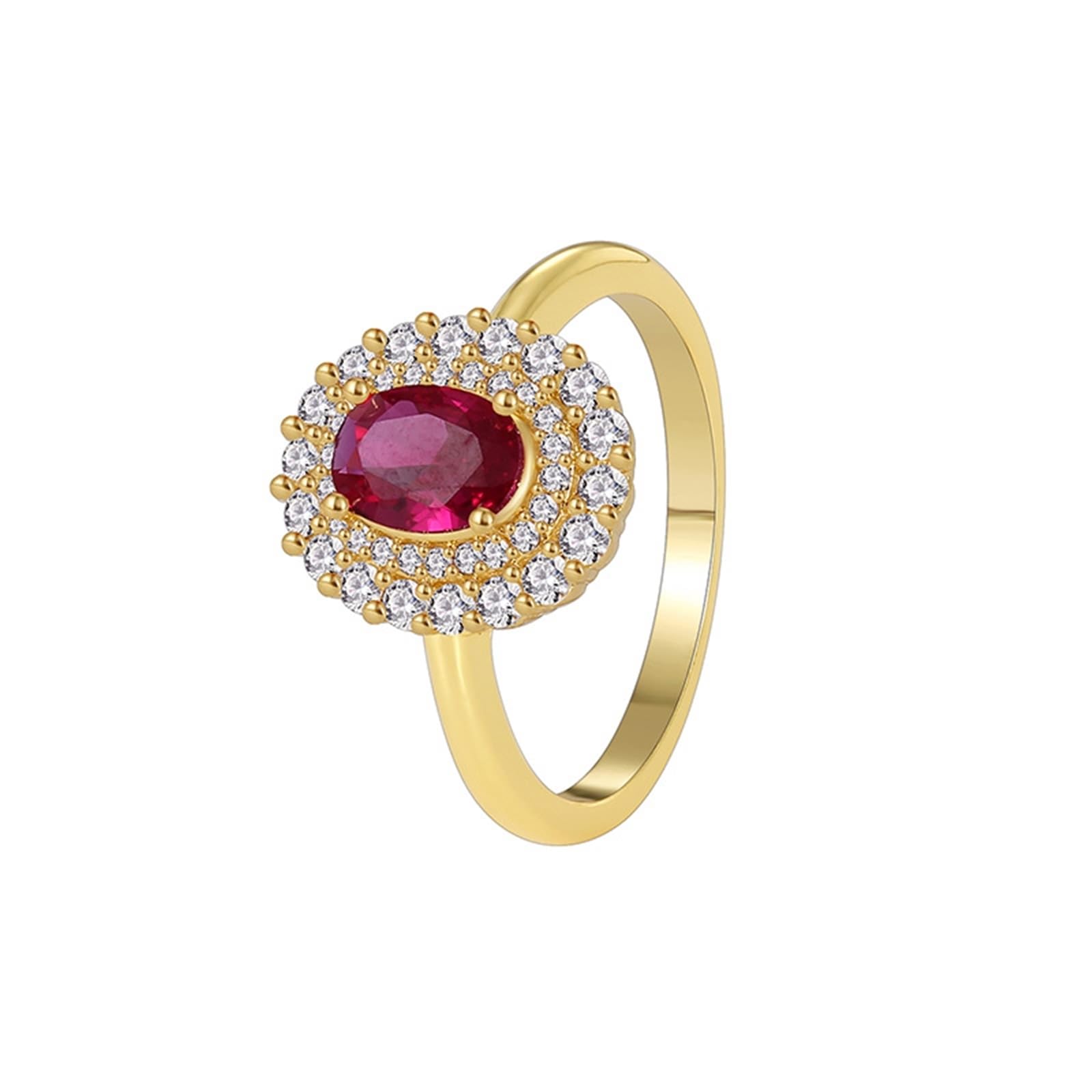 9 Karat/14 Karat/18 Karat Gelbgold Damen Ring Laborgeschaffener Rubin Rot, Damen Ring Halo