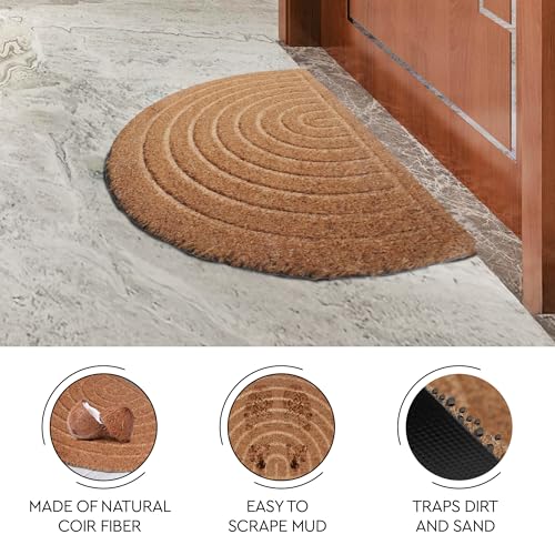 Image of Encasa XO Half Round Coir Door Mat for Home Entrance, Anti Slip PVC Back Half Round Natural