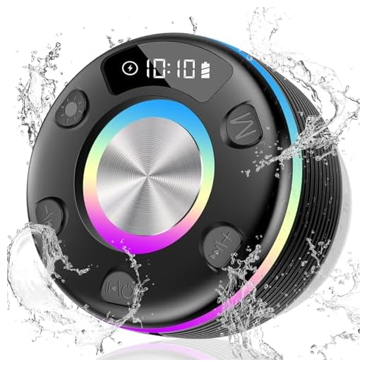 OYIB Bluetooth Shower Speaker, Shower Radio 360° HD Surround Sound, RGB Lights, FM Radio, IPX7 Waterproof Portable Bluetooth Speaker with Suction Cup and Mic for Travel/Outdoors/Gifts