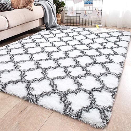 Leesentec Alfombra Shaggy Salón Grandes Alfombras Dormitorio Modernas, Alfombra Salon Infantil Alfombras de Habitacion (Blanco, 185 x 185cm)