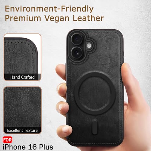 Image of TheGiftKart Genuine Leather Finish Back Cover Case for iPhone 16 Plus | Shockproof Design | Raised Edges for Camera & Screen Protection | Stunning Minimalist Design Case (MagSafe Compatible, Black)