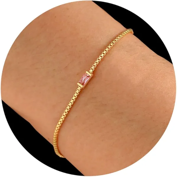 JSJOY Birthstone Bracelets for Women Gold Dainty Link Bracelet Birthstone Jewelry Birthday Gifts for Her Mom Wife Girlfriend Anniversary Jewelry