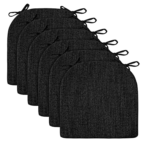 Image of Wellsin Chair Cushions for Dining Chairs 6 Pack - Kitchen Chair Cushions with Ties and Non-Slip Backing - Dining Chair Pads 16 inchX16 inchX2 inch, Black