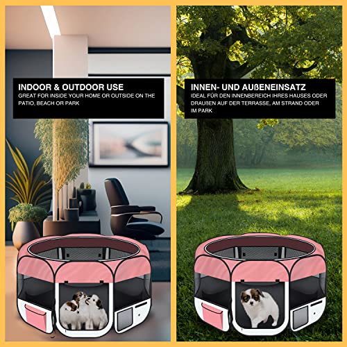 all Pets United® Welpen-Laufstall Tierlaufstall Welpenauslauf-Stall; XXL Freigehege für Hunde, Katzen, Hasen & Kleintiere im Innen- und Außenbereich (Pink)