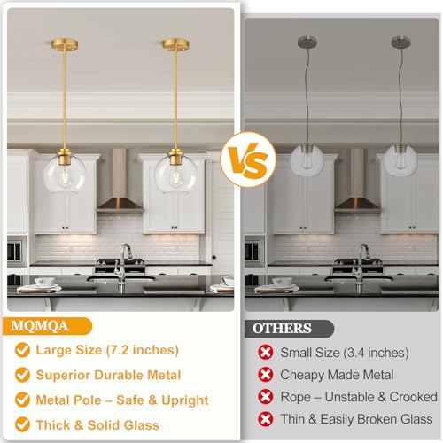 Image of 1 Pack Gold Globe Pendant Lights, Mid Century Gold Pendant Light Fixtures, Globe Pendant Lights Kitchen Island with Clear Glass Shade Adjustable Hanging Fixture for Dining Room (Bulbs not Included)