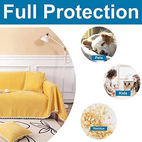 Bestdesil Bright Yellow Sofa Covers, Chenille Couch Covers For 3 Cushion Couch Sofa, Sectional Couch Cover For Dogs Cats, Boho Aesthetic Couch Cover With Lace Edge, 71" X 118" #TOP3