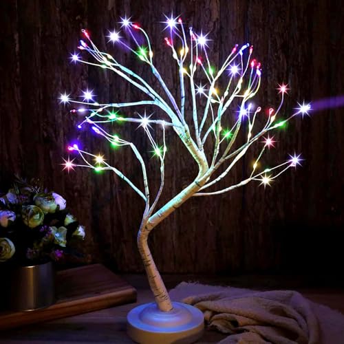 FUCHSUN $$$ Led Birch Tree Light Tabletop Bonsai Tree 20 Inches Decorative Fairy Light Artificial Tree Battery Operated Twig Lamp for Party Wedding Holiday Festival Christmas Decoration - Colorful
