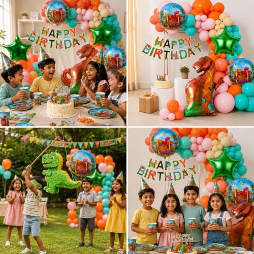 Image of Rozi Decoration Blue Dinosaur Balloons for Birthday Decoration Items Set of 58 Pcs | Kids Birthday Decorations Items | Dinosaur Theme Bday Balloons for Decor