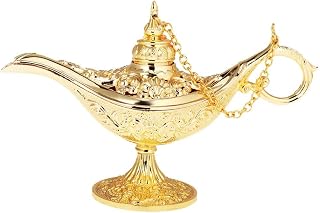 Golden Engraved Oil Lamp Magic Panto Arabian Light Aladdin Genie Lamp Prop Wishing Pot Fancy Dress