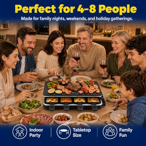 KoveYzao Raclette Grill, Raclette for 8 People, 1300W Electric Grill with 1 Reversible Non-stick Grill Pan & 8 Mini Raclette Cheese Pans & 1 Wooden Spatula, for Indoor Family Barbecue & Party by KoveYzao - Image 7