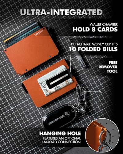 iwantit Pop Up Wallet for Men, Slim Minimalist Credit Card Holder with Money Clip - Man Metal Aluminum Wallet RFID Blocking, Smart Tactical Wallet for Men, Gift for Men (Orange)2