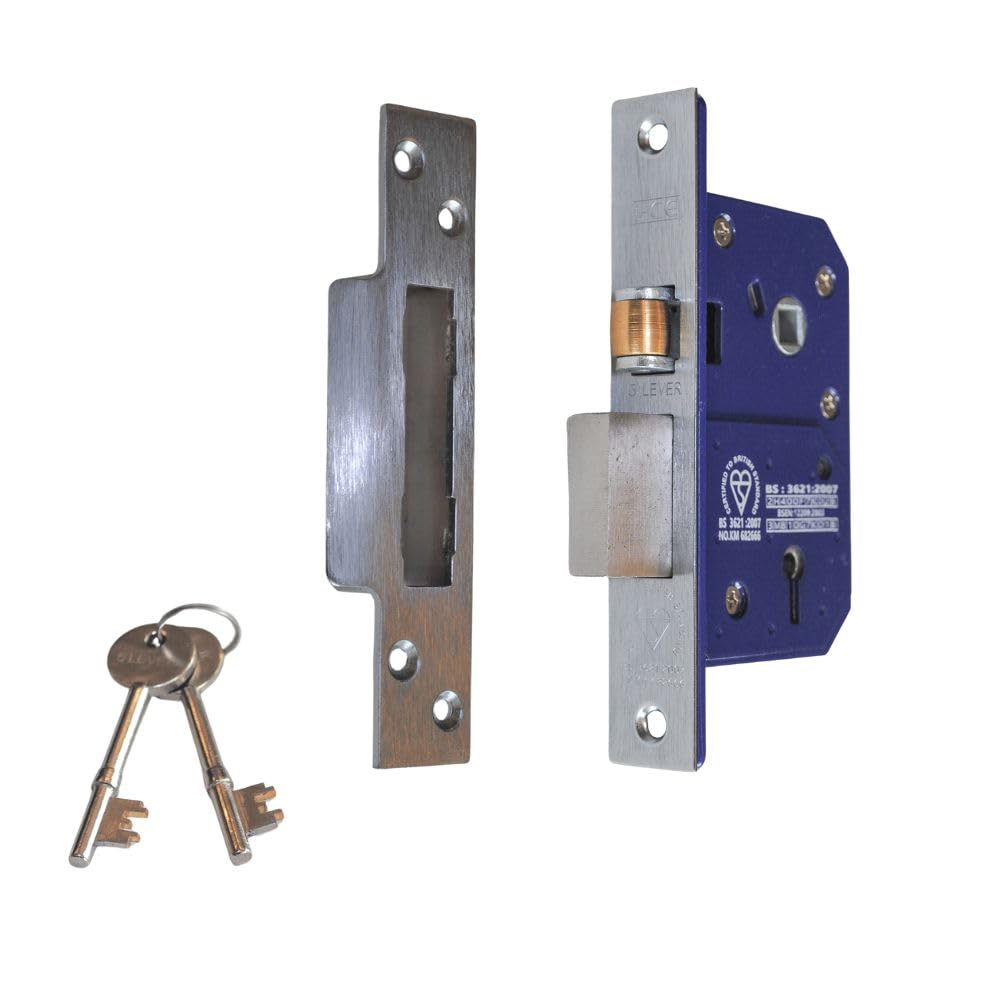 Retro FIT 80mm 5 Lever Roller Sash Lock British Standard BS3621 Satin Stainless Steel