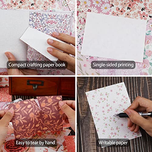 Dizdkizd Scrapbook Paper Pad, Flower Scrapbooking Supplies Papers Junk Journal Supplies Decorative Craft Paper Decoupage Paper Journaling Supplies, 4.0'' × 5.5'', A Set Of 200 Sheets #TOP3