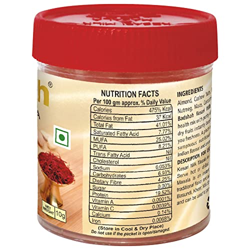 Image of Badshah Kesari Milk / Doodh Masala Powder / Made with Almond, Cashew Nuts, Cardamom (Elaichi) Saffron (Kesar) / Freshly Blended / Tasty and Healthy / 10 Gram / Pack of 1