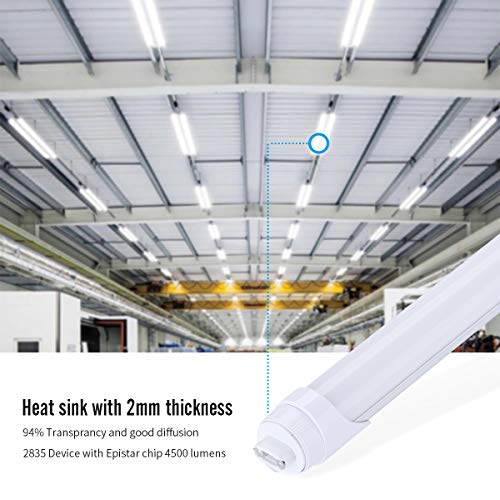 R17d HO 8 Foot Led Bulb Tube Light Rotatable Frosted Cover 45W, Replacement 100W Fluorescent Lamp Shop Lights,Dual-Ended Power, Cold White 6000K, 5400LM, AC 90-277V Pack of 4 - Thumbnail 3