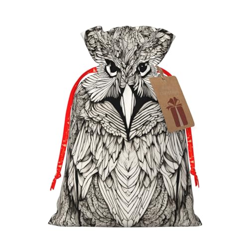 Cvnbmakk フクロウ 鳥 クリスマス 巾着ギフトバッグ L&M 不織布トートバッグ ホリデーパーティーに最適