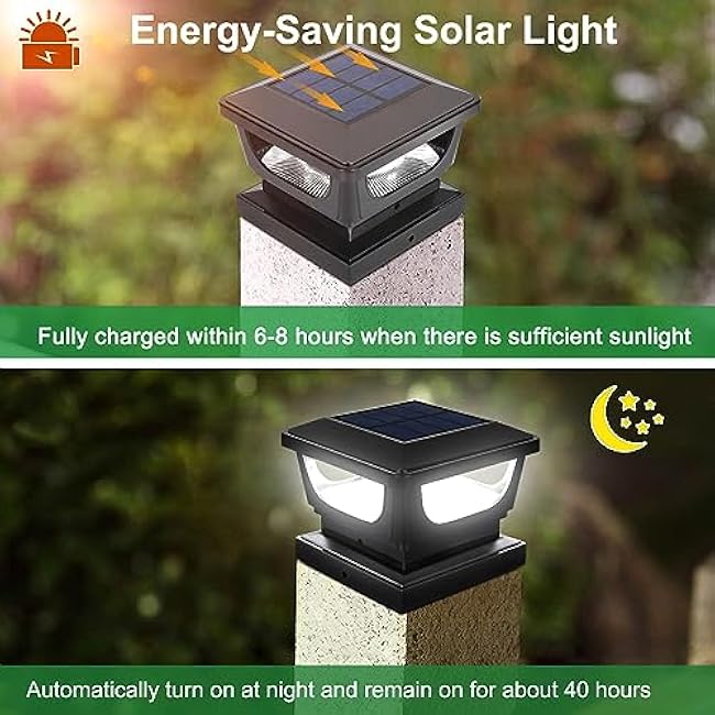 Sumaote Solar Post Lights Outdoor Solar Post Cap Light 6500K Cool White Black Shell 6 Pack