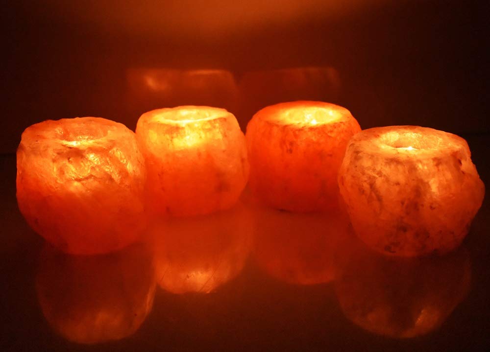 DEENZ.... 4 X HIMALAYAN CRYSTAL ROCK SALT CANDLE TEA LIGHT HOLDER 100% NATURAL PREMIUM AND FINE QUALITY (4x Candle Holder)