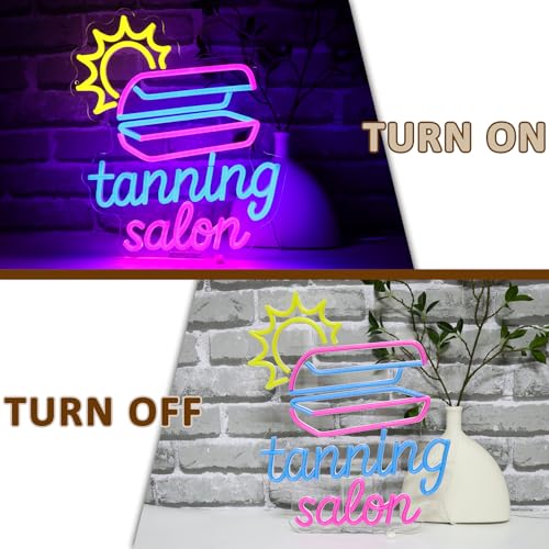Image of Tanning Salon Neon Sign for Wall Decor, 15 inch x 12.6 inch Led Signs for Business, USB Dimmable Beauty Neon Lights for Tanning Room Spa Salon Skincare Studio Wall Art