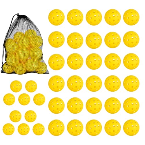 PICKLETECH Pickleball 40 Pack - 40 Holes Yellow Outdoor Pickleball with Mesh Bag, Perfectly Balanced, High Bounce True Flight, Pickle Ball for Tournament Play Deal