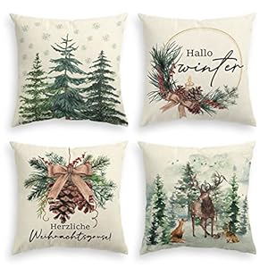 Artoid Mode Holly Kiefernzapfen Rentier Baum Herzliche Weihnachten Kissenbezüge 4er Set, 45x45cm Hallo Winter…
