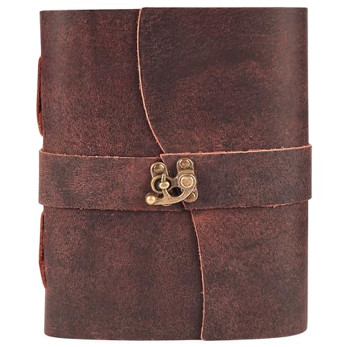 Image of LEATHER VILLAGE Leather Journal for Women & Men - Vintage Leather Bound Journal with Lock - Book of Shadows, Writing & Travel Journal - 200 Pages Handmade Deckle Edge Watercolor Paper -6 inchx4''-Fuchsia