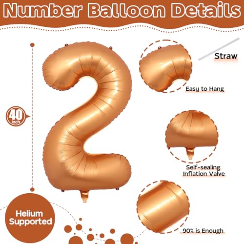 Image of 40 Inch 2nd Birthday Balloon, Orange Foil Self Inflating Number 2 Balloons Decor, Big Helium Mylar Number 0-9 Set for Girls Boys Birthday Baby Shower Anniversary Celebration Party Decorations Supplies