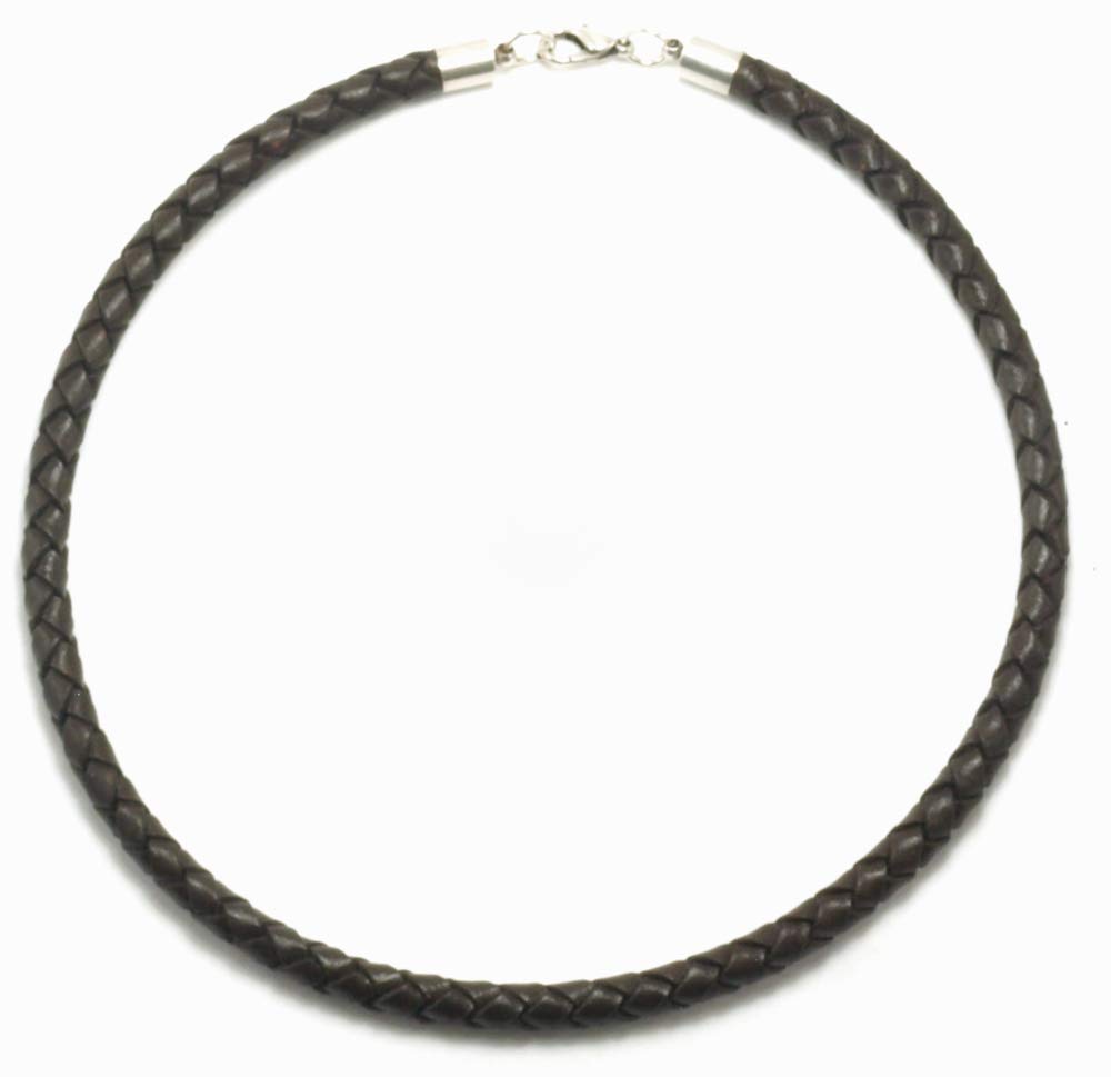5 mm Brown Braided Leather Cord Necklace Sterling Silver Clasp and Caps, for Men, Women (24")