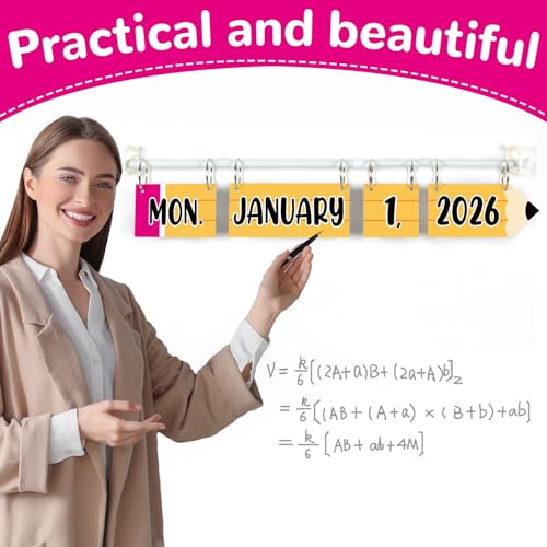Image of Pencil Flip Calendar Bulletin Board Set Pencil Calendar for Classroom Whiteboard Decor with 2026 to 2030 Years Date Cards and Adjustable Rod for Home Elementary Back to School Teacher Supplies