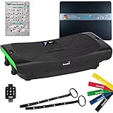 skandika 4D Vibrationsplatte V3000 Vibration Plate im Curved Design mit Smart LED Technologie, Trainingsvideo, Bluetooth-Lautsprecher und Trainingsbändern (matt schwarz + Bodenschutzmatte)