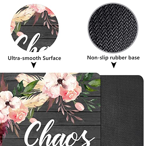 Image of Gray Mouse Pad, Chaos Coordinator Quote Mouse Pad, Vintage Floral Dark Grey Wood Grain Mouse Pads for Computers, Pink Flowers Mouse Mat for Office Decor for Women, 9.5x7.9 inch