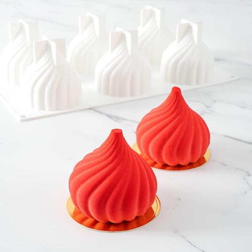 Miniatura 4 de Pastry Tek - Molde de silicona en espiral con 6 cavidades, 1 molde en espiral listo para horno, flexible, congelable, blanco de silicona en espiral,