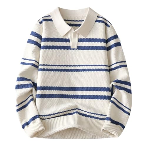 Men's Lapel Sweater Pullover Soft Thermal Knitted Sweater Long Sleeve Casual Pullover