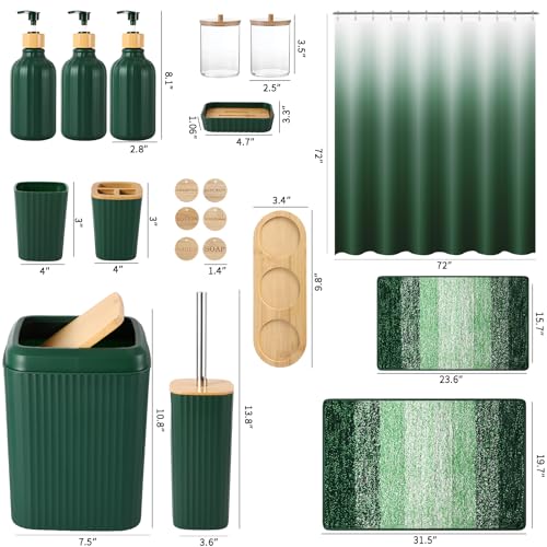 32PCS Dark Green Bathroom Accessories Set with Shower Curtain,Rugs,Trash Can,3PCS Lotion Soap Dispenser, Toothbrush Holder, Soap Dish,Tumbler Cup,6PCS Wood Tags Bath Accessories with Tray for Bathroom by XLHOMO - Image 8