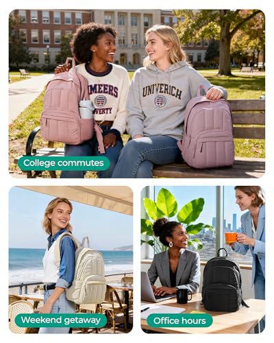 Image of BAGSMART College Laptop Backpack,Cute Travel Backpack for Women,Quilted Computer Bookbag